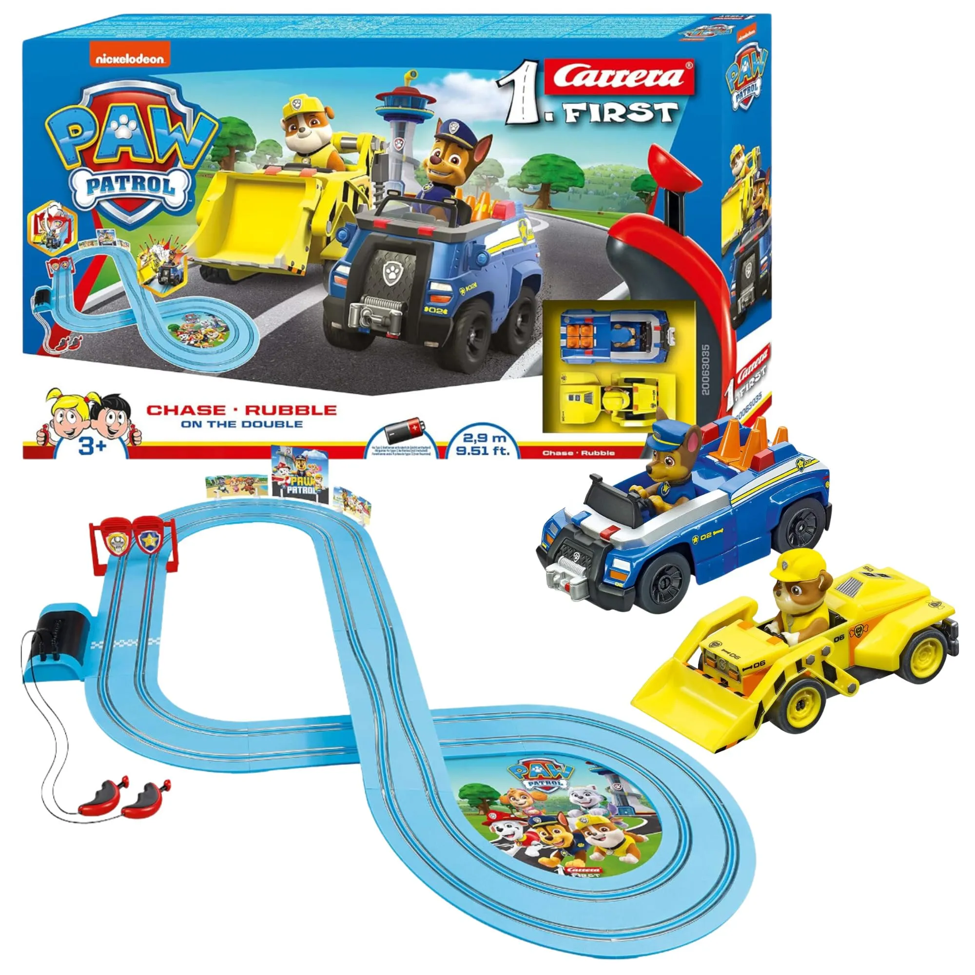 Ensemble de voitures miniatures Carrera First Paw Patrol avec circuit de course et voiture Rubble