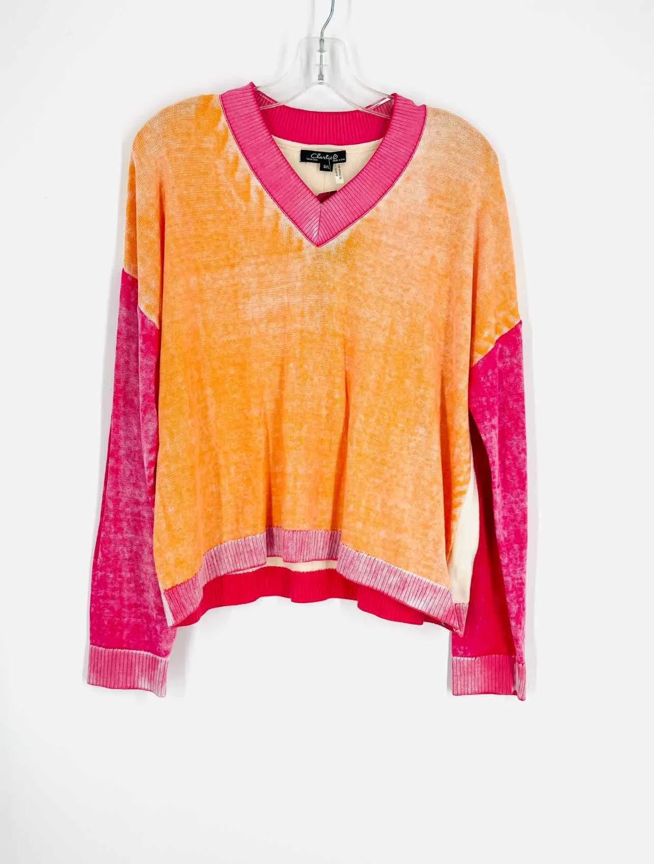 Charlie B Taille L Haut délavé à motifs orange/rose - Manches longues