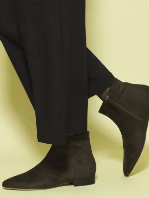 Bottes plates vegan en suède Chiara à la cheville | Kaki