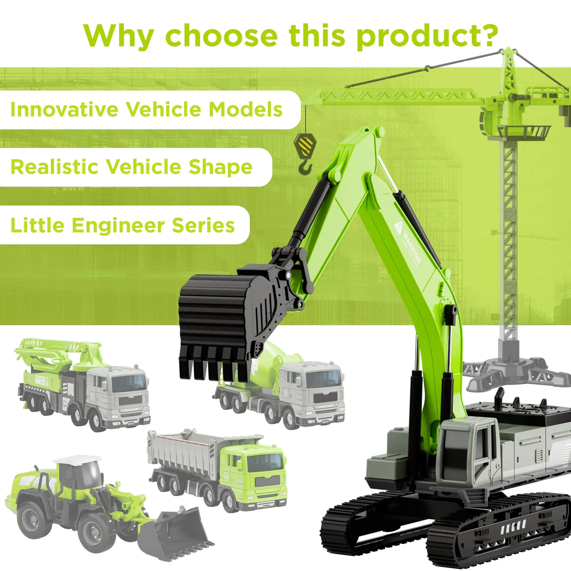 Jouets de Construction Camion pour Garçons de 3 à 5 Ans, Ensemble de Véhicules Grue Pelleteuse Chargeuse Camion de Remorquage Bulldozer Chariot Élévateur