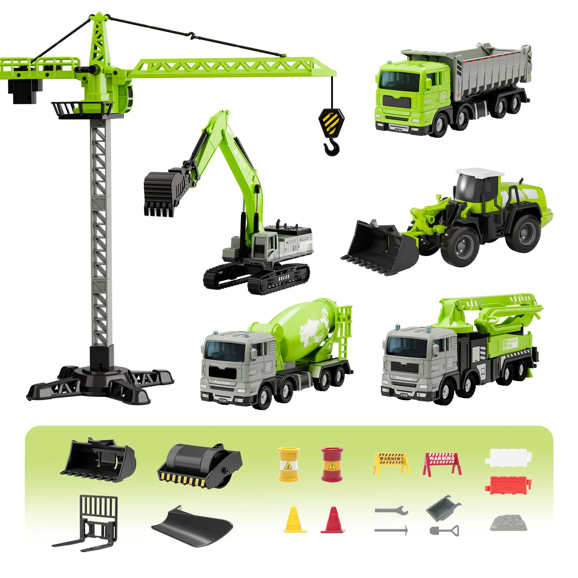 Jouets de Construction Camion pour Garçons de 3 à 5 Ans, Ensemble de Véhicules Grue Pelleteuse Chargeuse Camion de Remorquage Bulldozer Chariot Élévateur