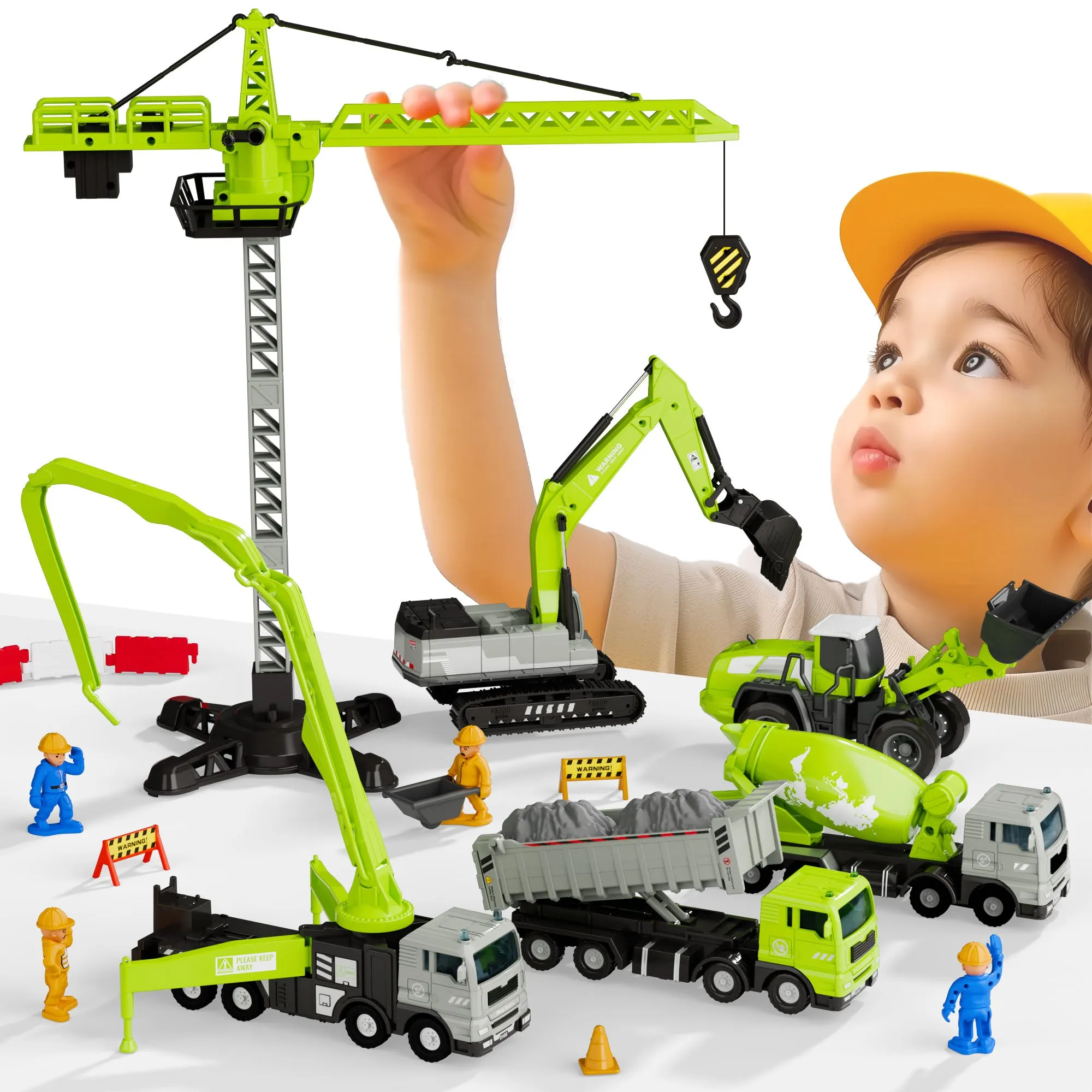 Jouets de Construction Camion pour Garçons de 3 à 5 Ans, Ensemble de Véhicules Grue Pelleteuse Chargeuse Camion de Remorquage Bulldozer Chariot Élévateur