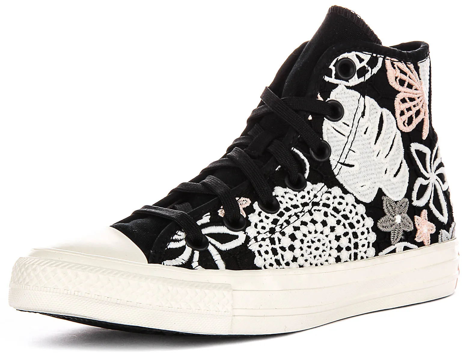 Converse A07536C Chaussures pour Femme à Motifs Floraux Crochetés en Noir