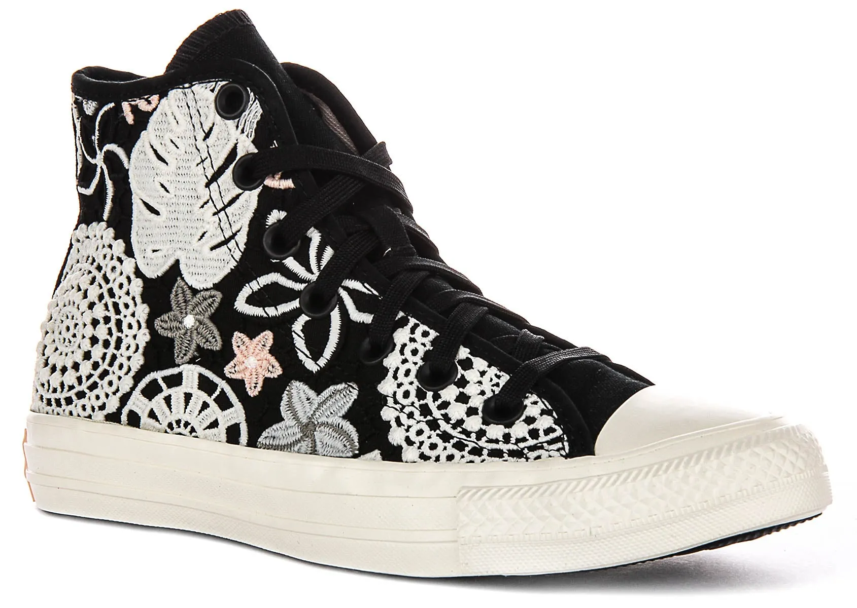 Converse A07536C Chaussures pour Femme à Motifs Floraux Crochetés en Noir