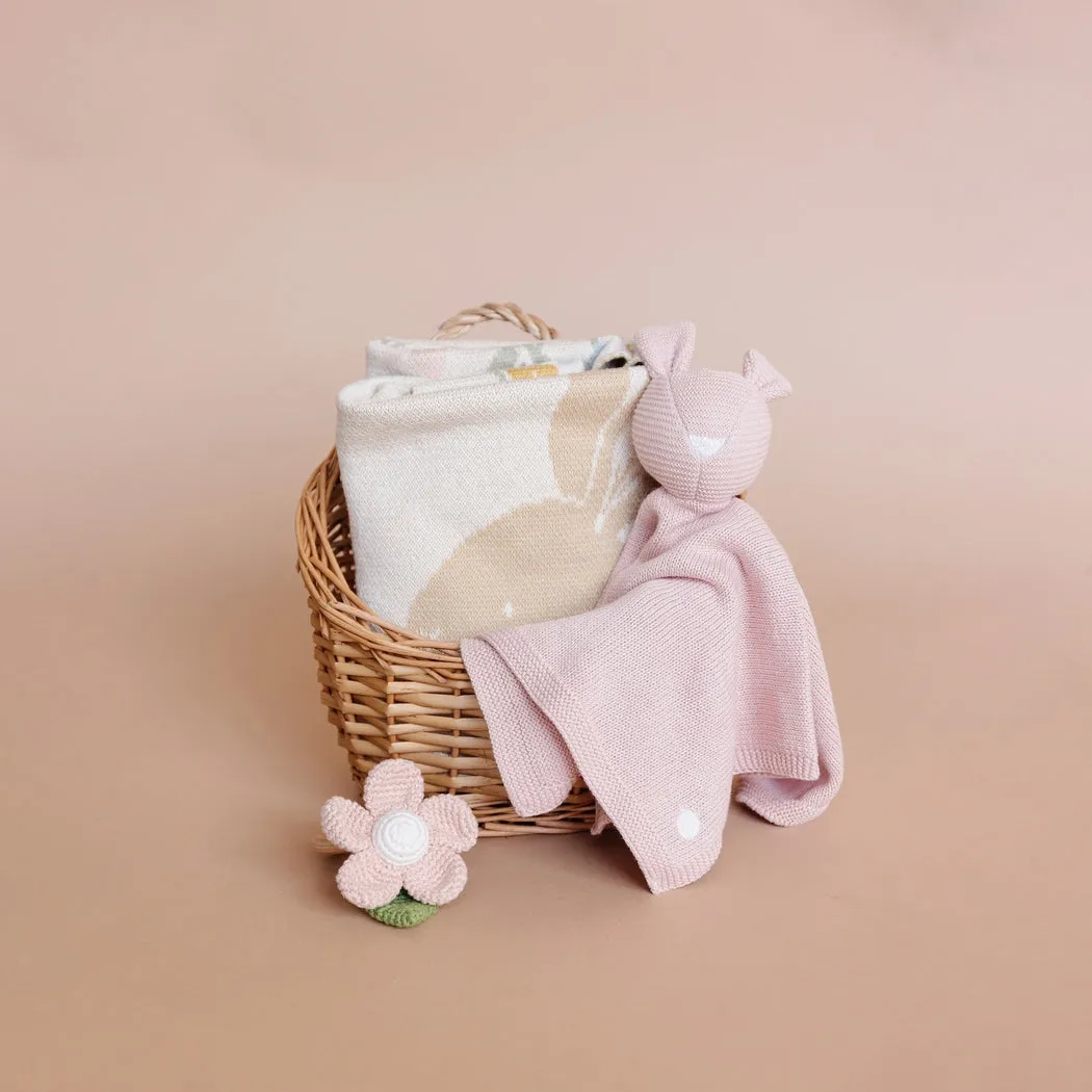 Hochet et Anneau de Dentition en Coton Crochet - Fleur Rose par The Blueberry Hill