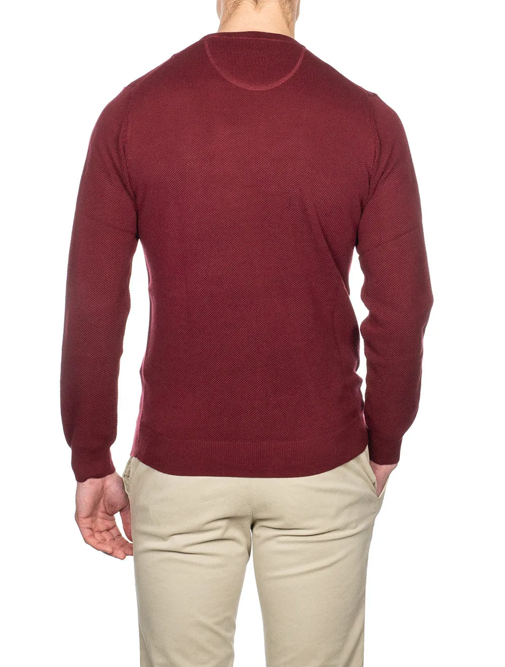 Pull col rond en coton piqué Rouge Cabernet