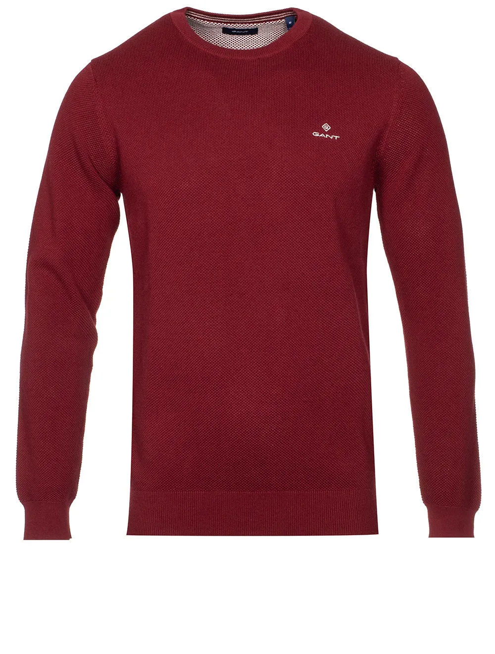 Pull col rond en coton piqué Rouge Cabernet