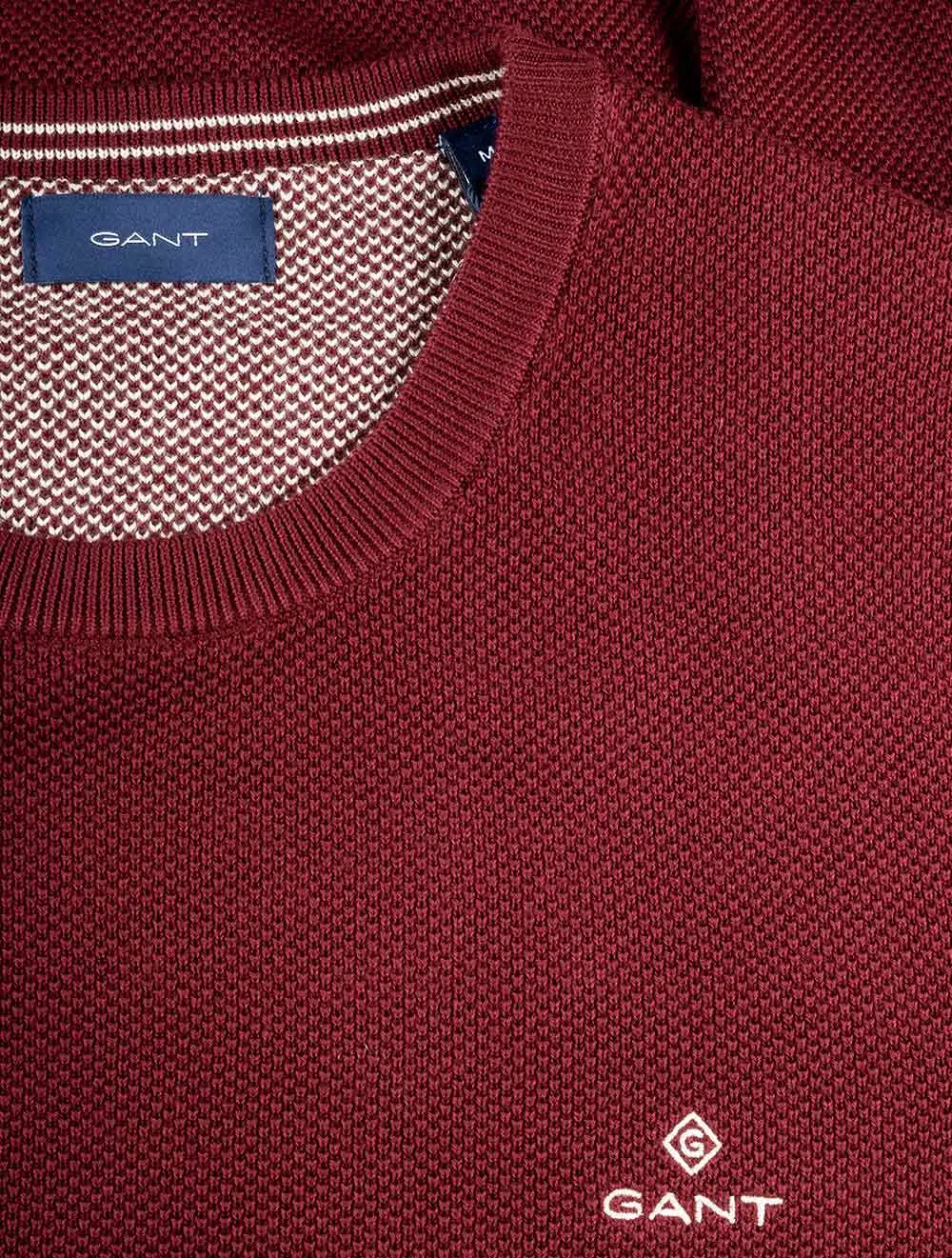 Pull col rond en coton piqué Rouge Cabernet