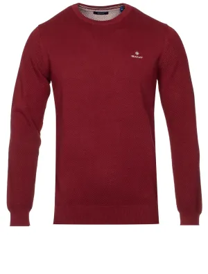Pull col rond en coton piqué Rouge Cabernet