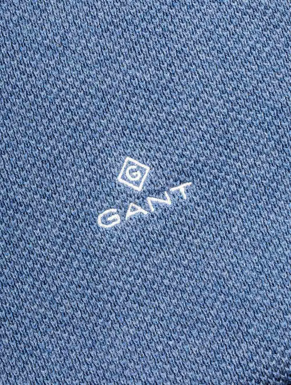 Demi-zippé en piqué de coton bleu denim mélangé