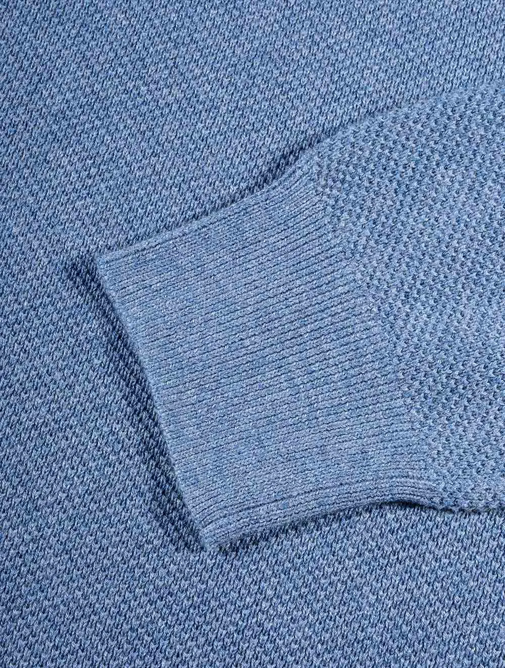 Demi-zippé en piqué de coton bleu denim mélangé