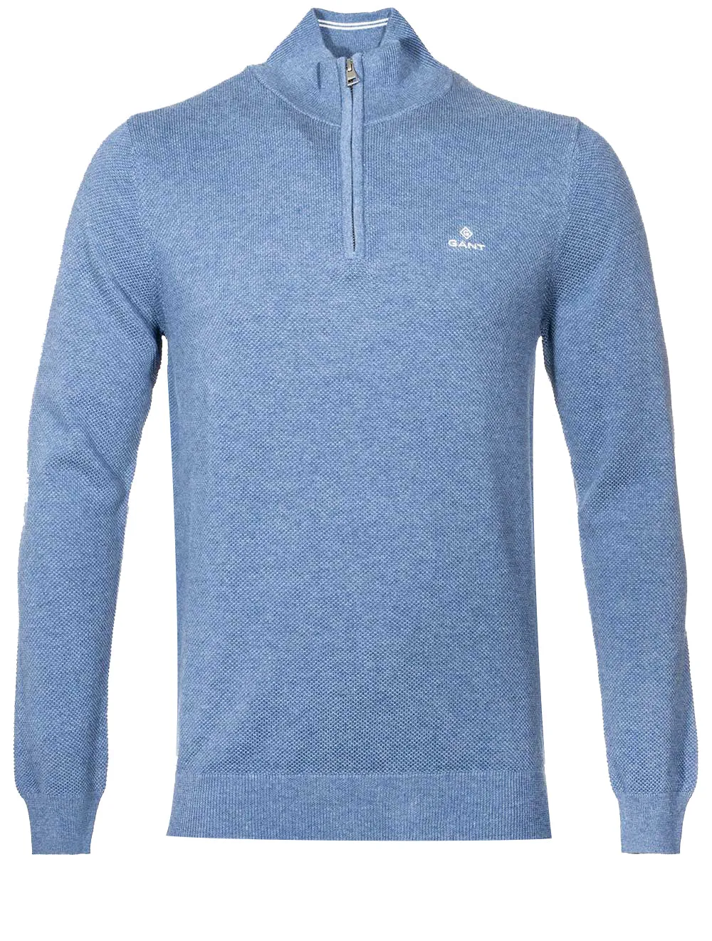Demi-zippé en piqué de coton bleu denim mélangé