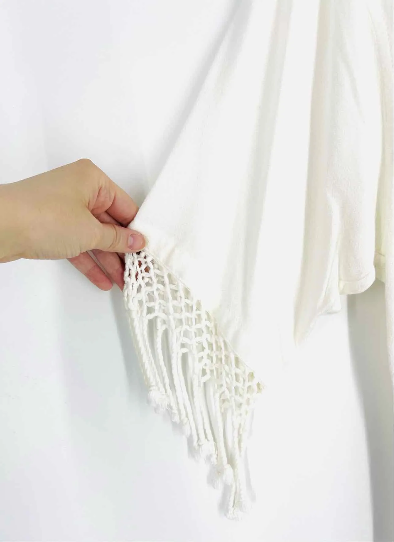 Dairi Taille M ? Haut Blanc Uni à Franges NOUVEAU Manches Courtes