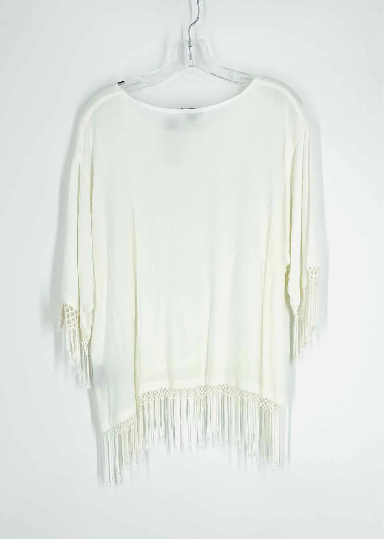 Dairi Taille M ? Haut Blanc Uni à Franges NOUVEAU Manches Courtes