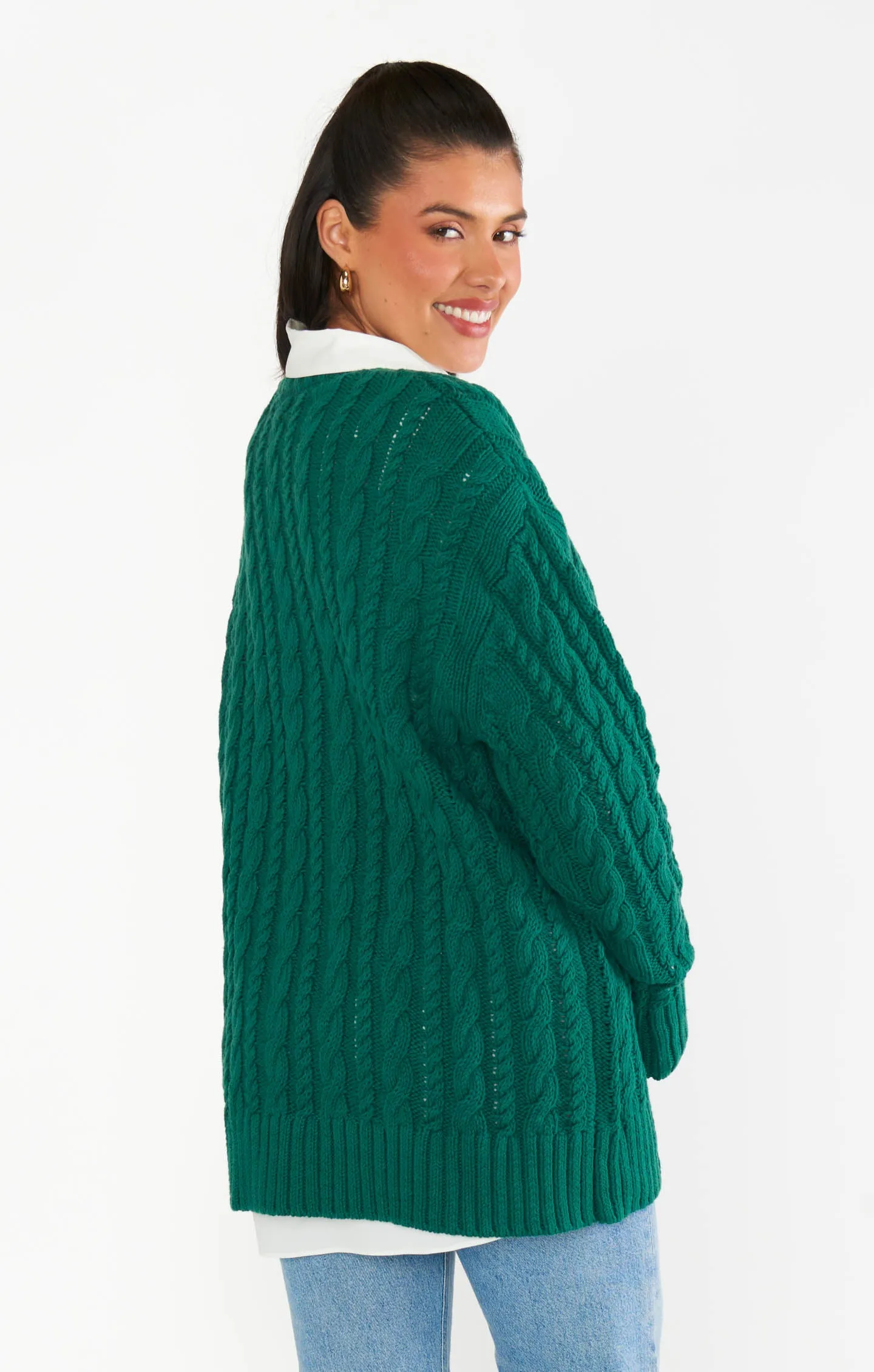Pull tunique quotidien ~ Maille torsadée émeraude