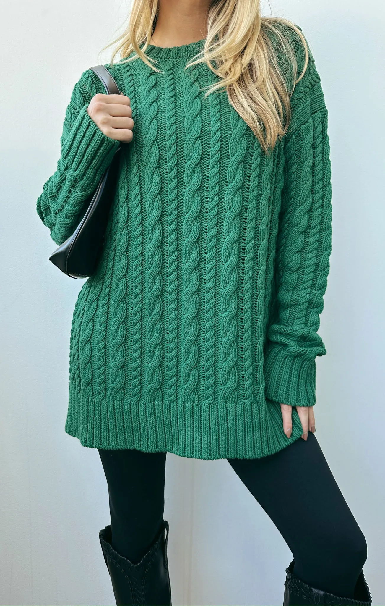 Pull tunique quotidien ~ Maille torsadée émeraude