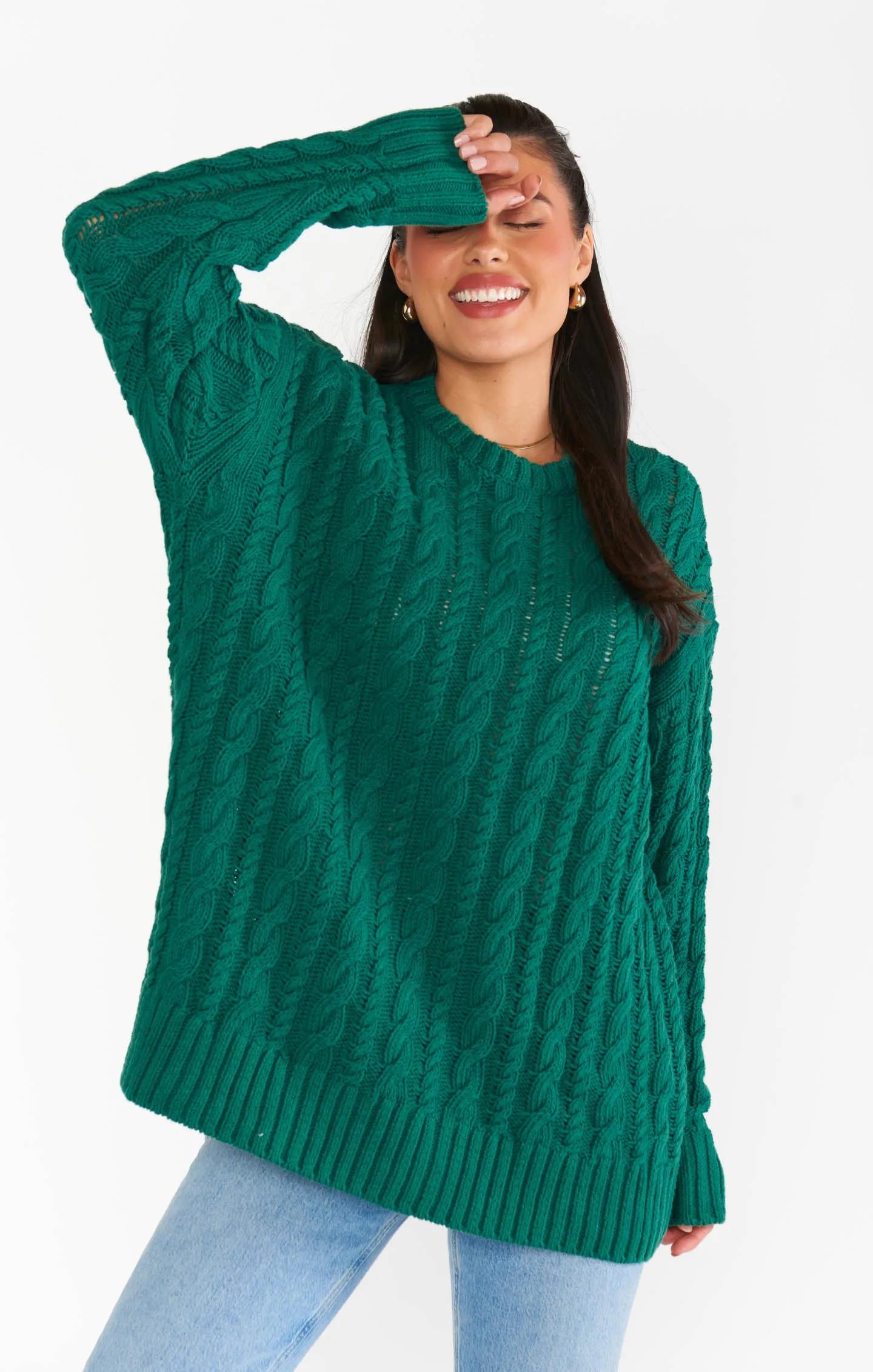 Pull tunique quotidien ~ Maille torsadée émeraude