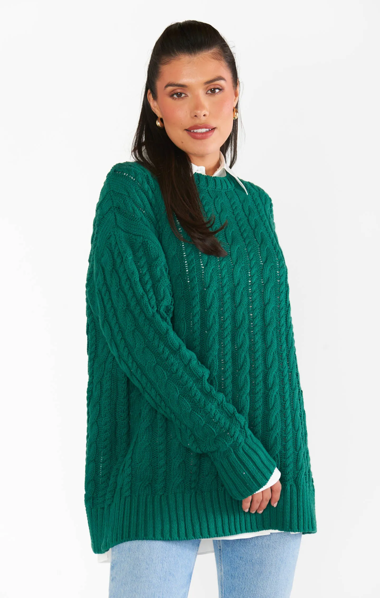 Pull tunique quotidien ~ Maille torsadée émeraude