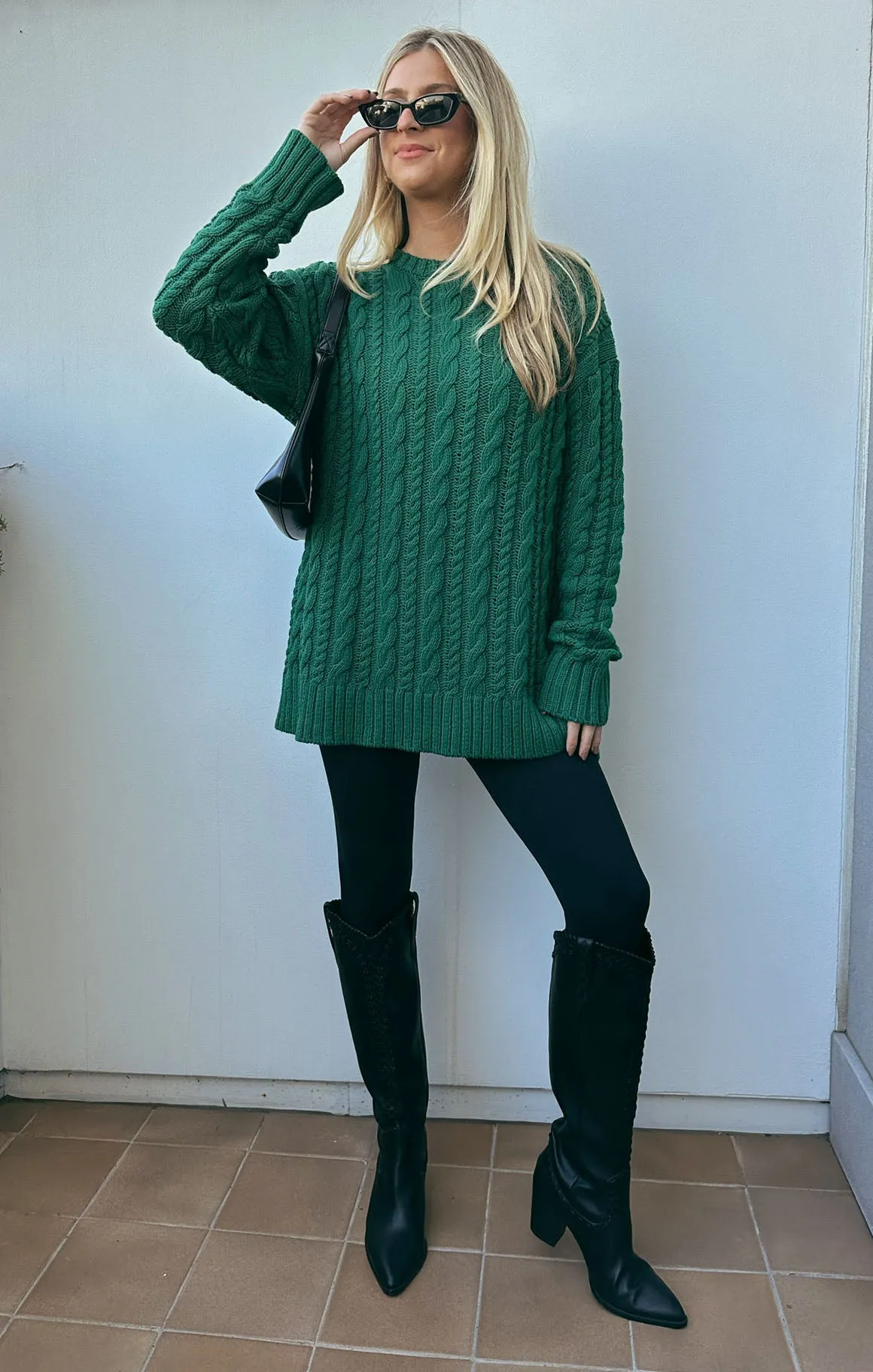 Pull tunique quotidien ~ Maille torsadée émeraude