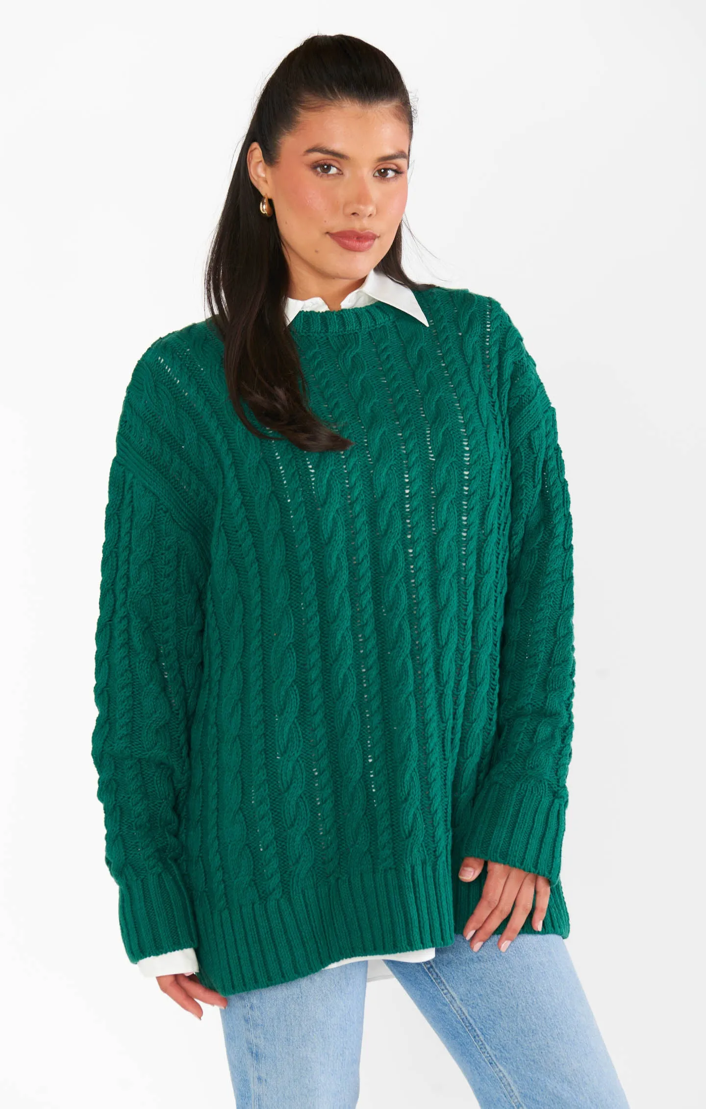 Pull tunique quotidien ~ Maille torsadée émeraude
