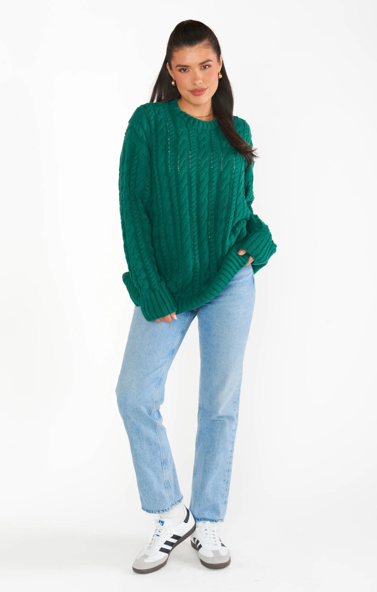 Pull tunique quotidien ~ Maille torsadée émeraude