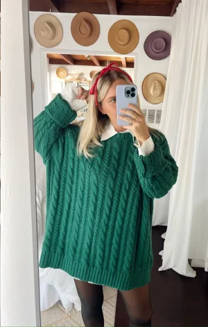 Pull tunique quotidien ~ Maille torsadée émeraude