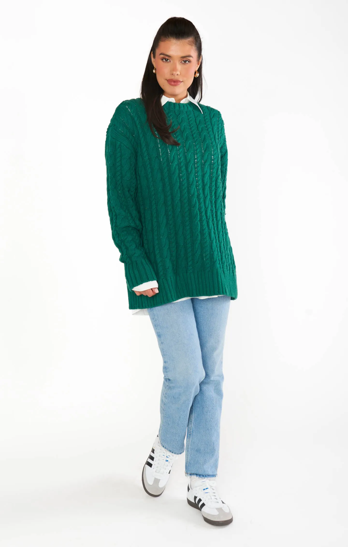 Pull tunique quotidien ~ Maille torsadée émeraude