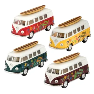 Bus VW Diecast 1962 avec planche de surf (unitaire) - Couleurs assorties