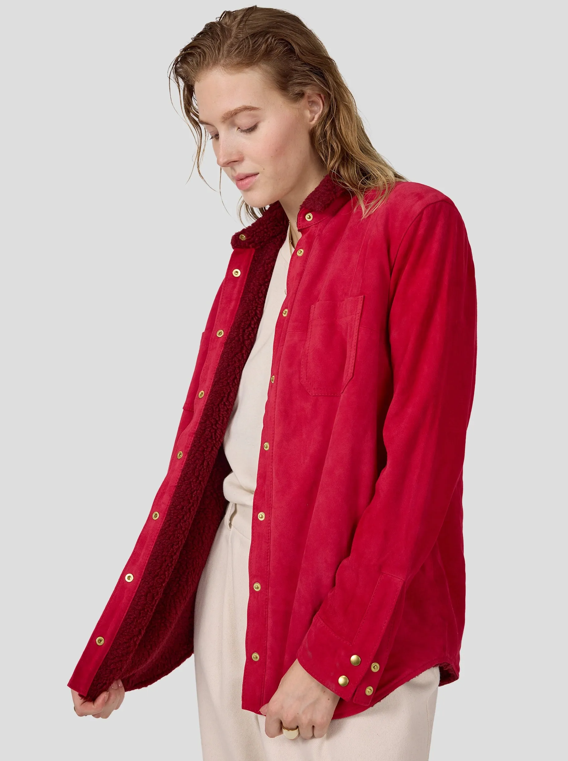 Dori surchemise en suédine fuchsia