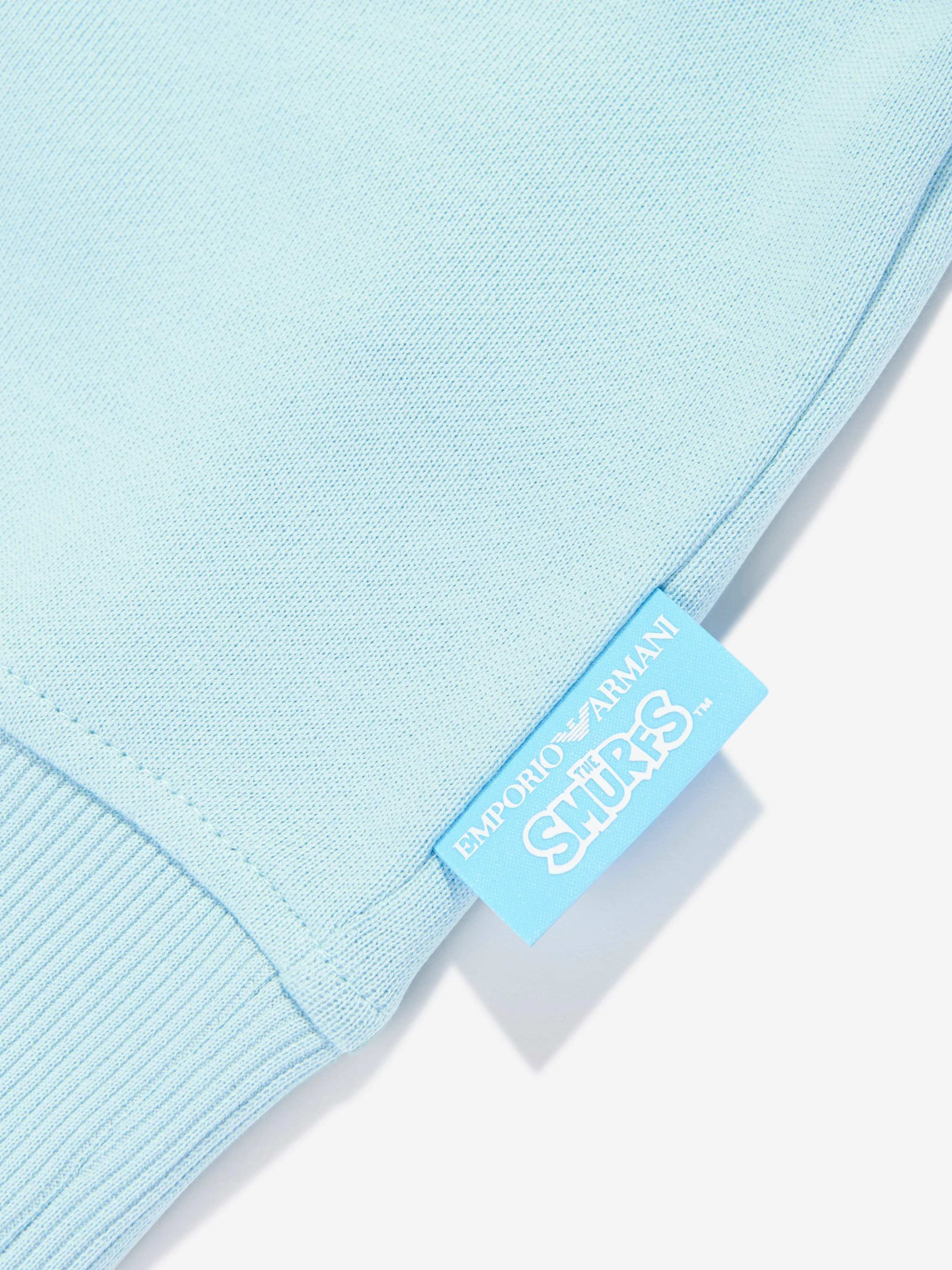 Pull Emporio Armani pour garçons à motif Schtroumpf en bleu