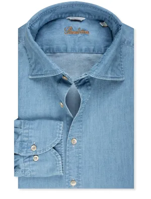 Chemise en denim lavé ajustée bleue