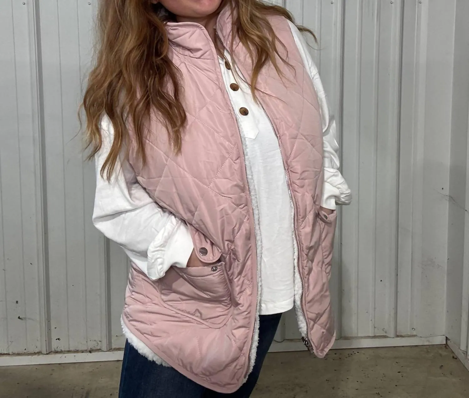 Gilet matelassé doublé polaire en rose