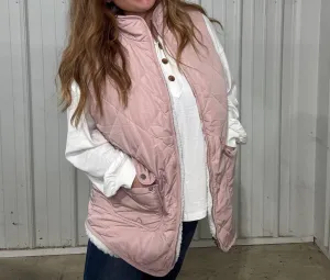 Gilet matelassé doublé polaire en rose