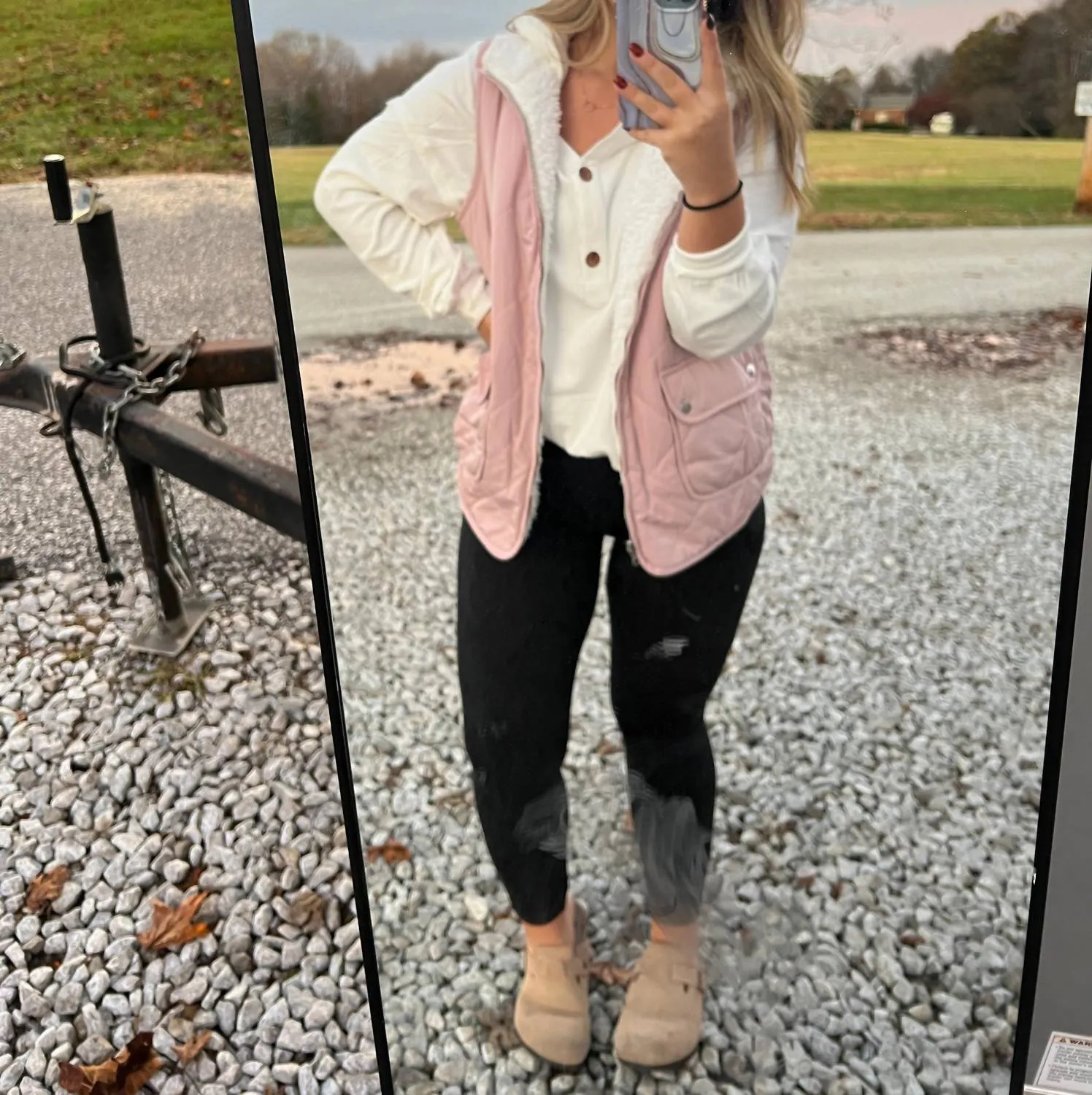 Gilet matelassé doublé polaire en rose