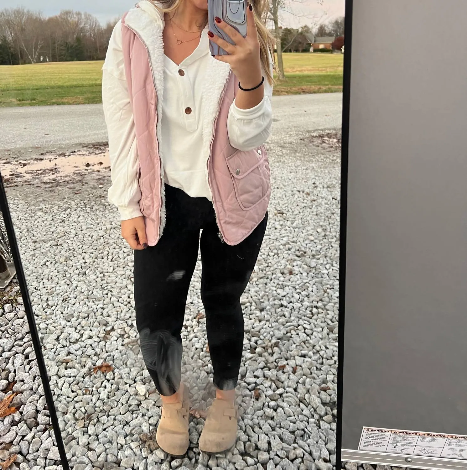 Gilet matelassé doublé polaire en rose