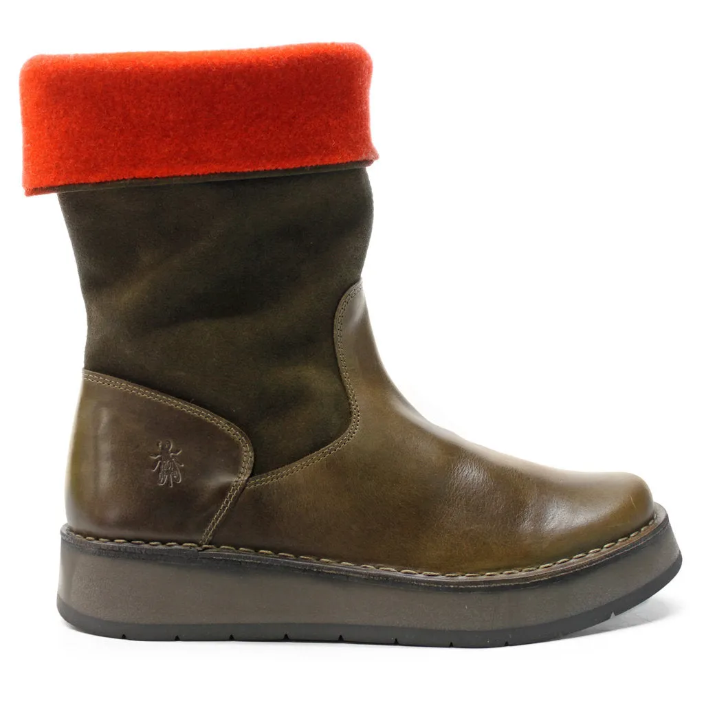 Fly London Rula083Fly Bottes en cuir pour femmes à fermeture éclair mi-mollet