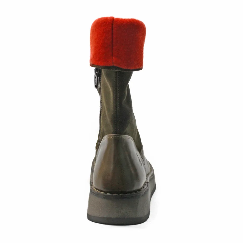 Fly London Rula083Fly Bottes en cuir pour femmes à fermeture éclair mi-mollet