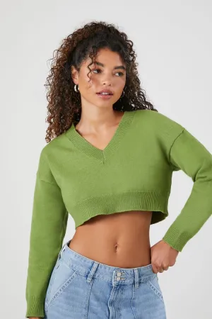 Forever 21 Pull femme en maille col V court vert poivré Forever 21