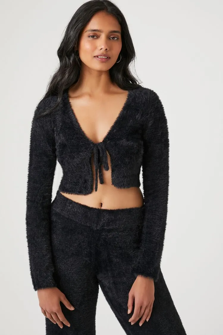 Forever 21 Cardigan Court en Maille Femme à Motif Flou Noir Forever 21