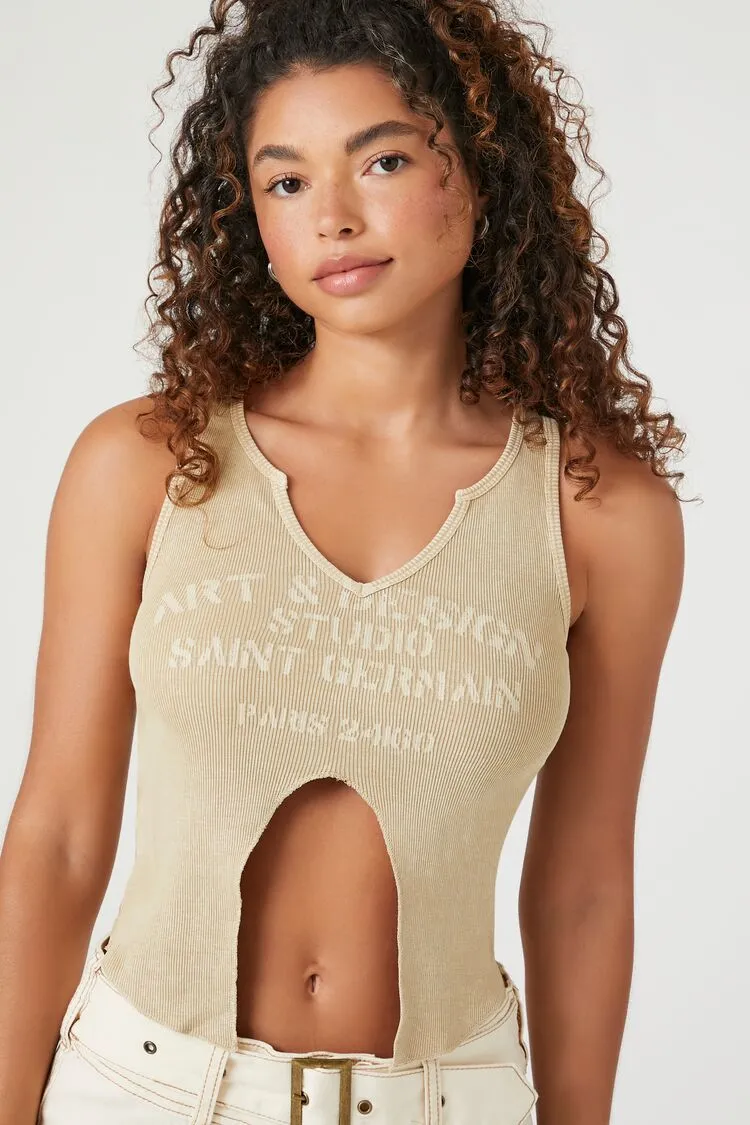 Forever 21 Femme Art & Design Graphique Débardeur à Ourlet Fendu Beige/Beige Forever 21