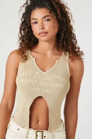 Forever 21 Femme Art & Design Graphique Débardeur à Ourlet Fendu Beige/Beige Forever 21
