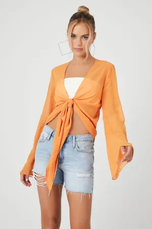 Forever 21 Haut Femme en Chiffon à Manches Cloche et Nœud Devant Orange Forever 21