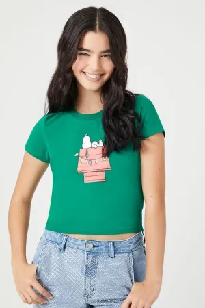 Forever 21 T-shirt graphique Noël Snoopy pour femme Vert/Multicolore Forever 21