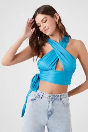 Forever 21 Haut court pour femmes à nouer avec découpes en croix Bleu-vert Forever 21
