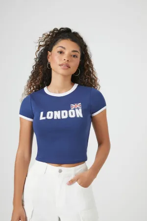 Forever 21 T-shirt Femme London Ringer Court Bleu Forever 21