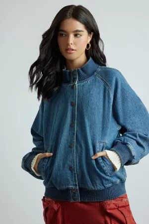 Veste bomber en denim pour femmes Forever 21 Taille moyenne Denim Forever 21