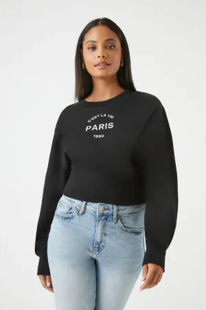 Forever 21 Pull brodé Paris pour femme Noir/Blanc Forever 21