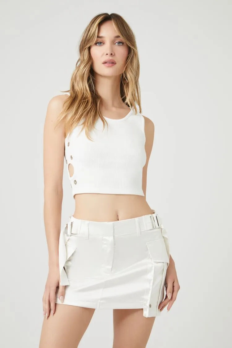 Forever 21 Haut de crop en eyelet pour femme Blanc Forever 21