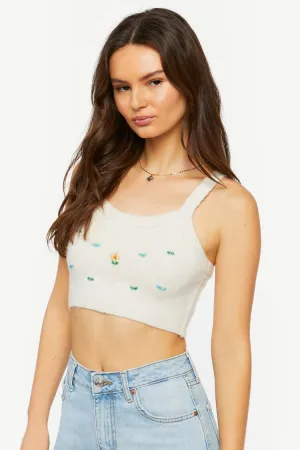 Forever 21 Haut de crop féminin à motifs floraux et perles ivoire Forever 21