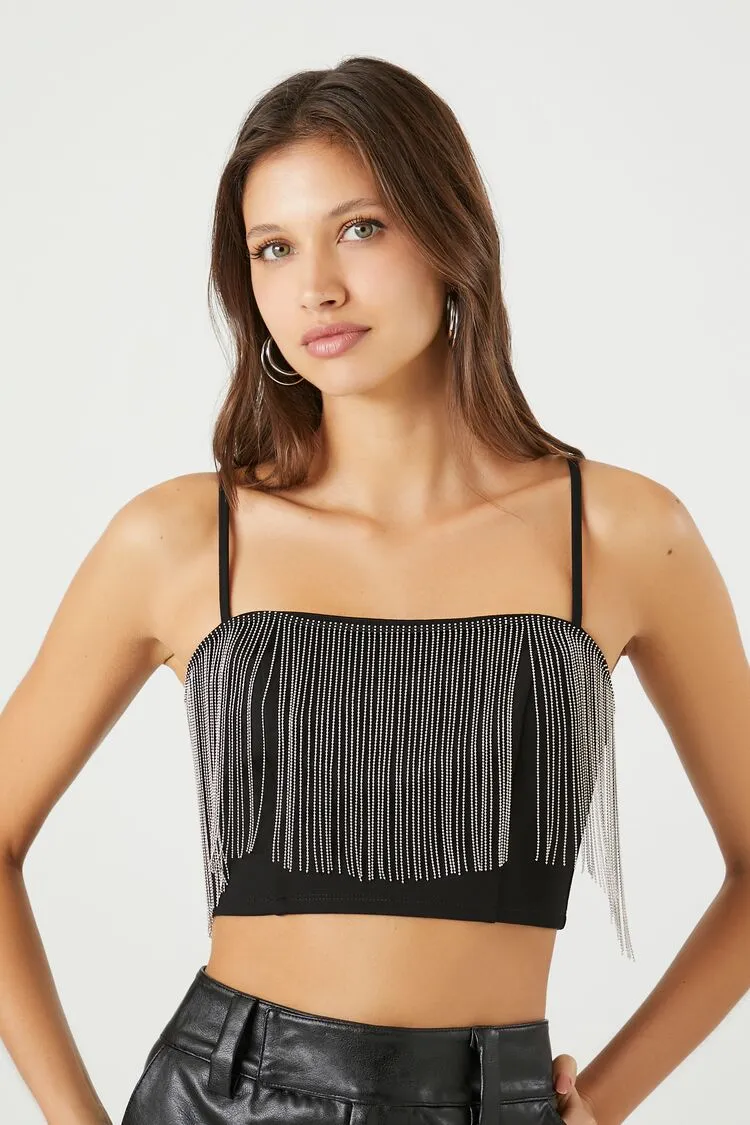 Forever 21 Femme Cami Court à Franges Noir Forever 21